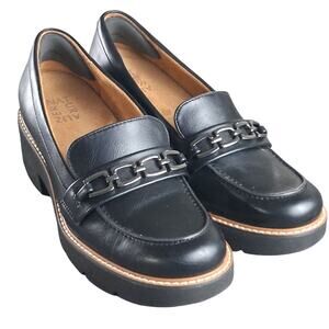 Naturalizer Black Leather Chain Loafers Chunky Lug Sole Platform
